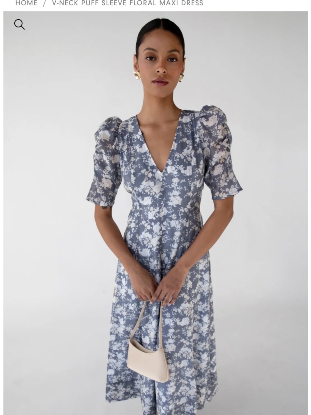 OAK + FORT V Neck Puff Sleeve Floral Maxi Dress